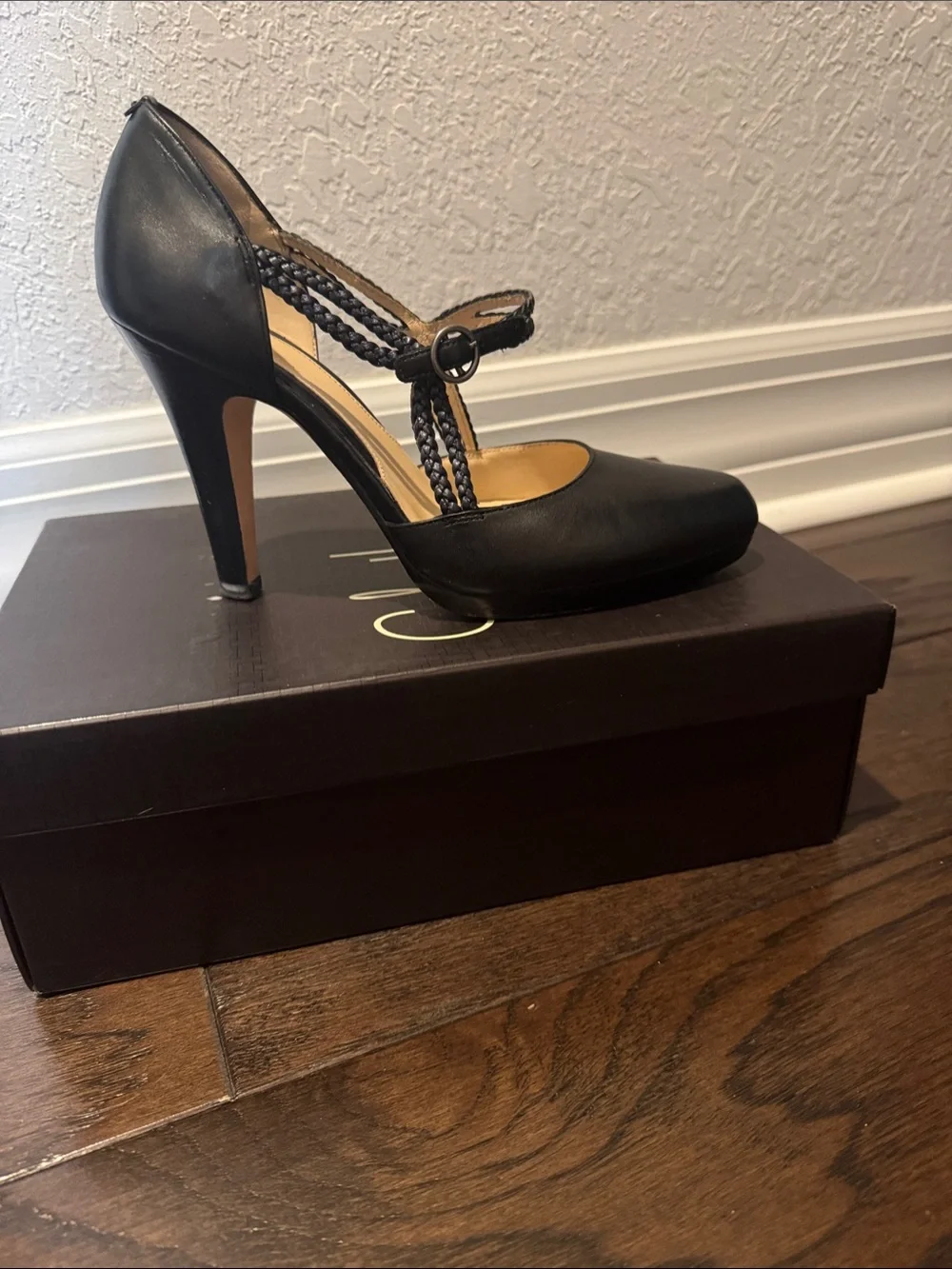 Cole Haan Ilysa Black Braided-Strap Mary Jane Heels 7B